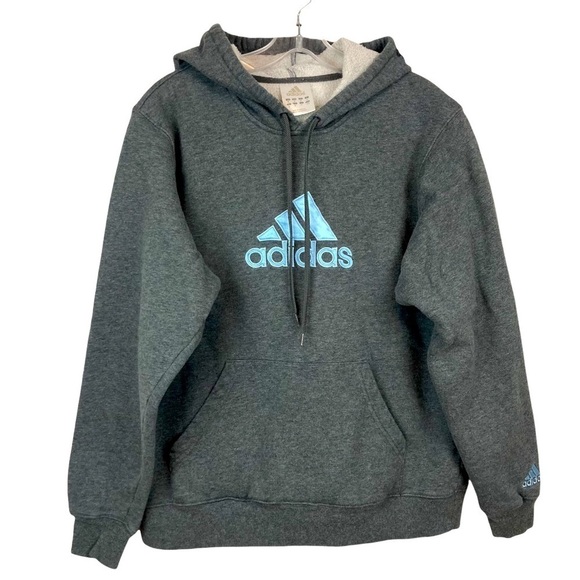 ADIDAS Hooded Logo Fleece Pullover Sweatshirt in Gray Heather - Picture 1 of 9